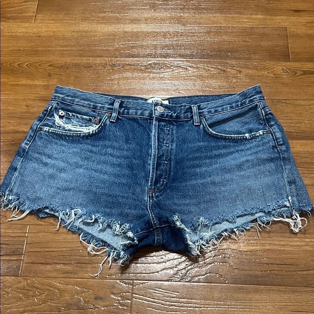 Agolde Distressed Blue Jean Shorts